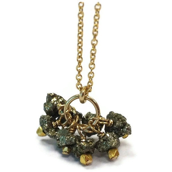 Pyrit Halskette - Narren Gold Schmuck Cluster Anhänger Edelstein Mode Kette N-215 von jewelrybycarmal