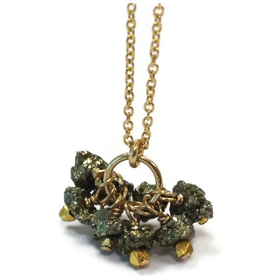 Pyrit Halskette - Narren Gold Schmuck Cluster Anhänger Edelstein Mode Kette N-215 von jewelrybycarmal