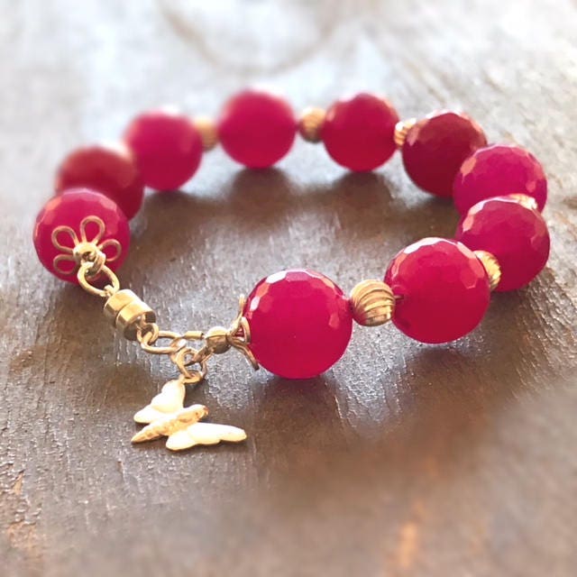 Rosa Armband - Sterling Silber Schmuck Perlen Schmetterling Charm Achat Edelstein Pink Fuchsia Jewelrybycarmal von jewelrybycarmal