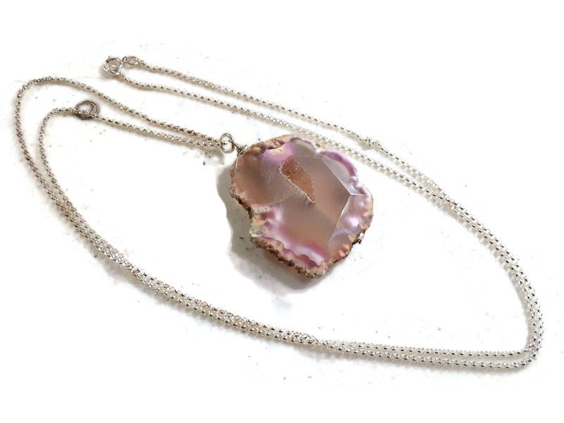 Rosa Halskette - Geode Anhänger Schmuck Sterling Silber Kette Einzigartig von jewelrybycarmal