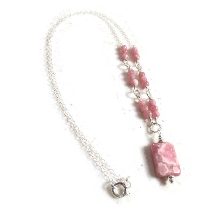 Rosa Halskette - Rhodochrosit Edelstein Schmuck Sterling Silber Mode Kette Anhänger von jewelrybycarmal