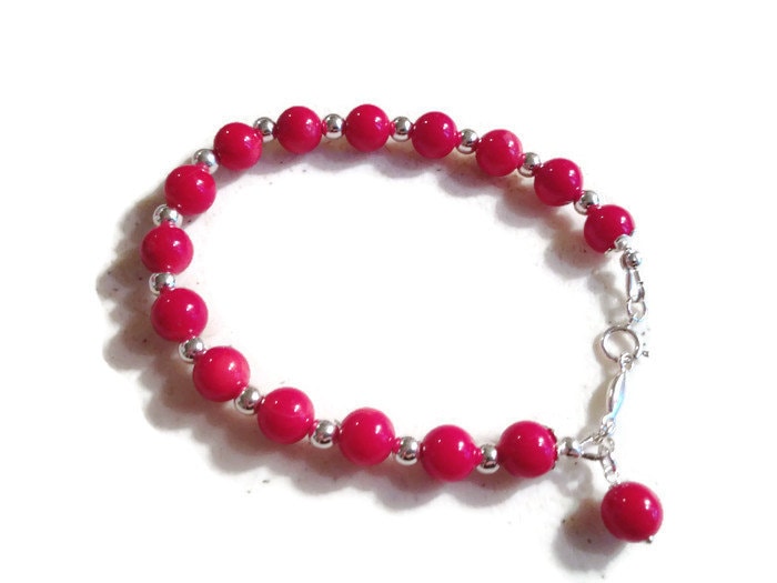 Rotes Armband - Koralle Edelstein Schmuck Sterling Silber Perlen von jewelrybycarmal