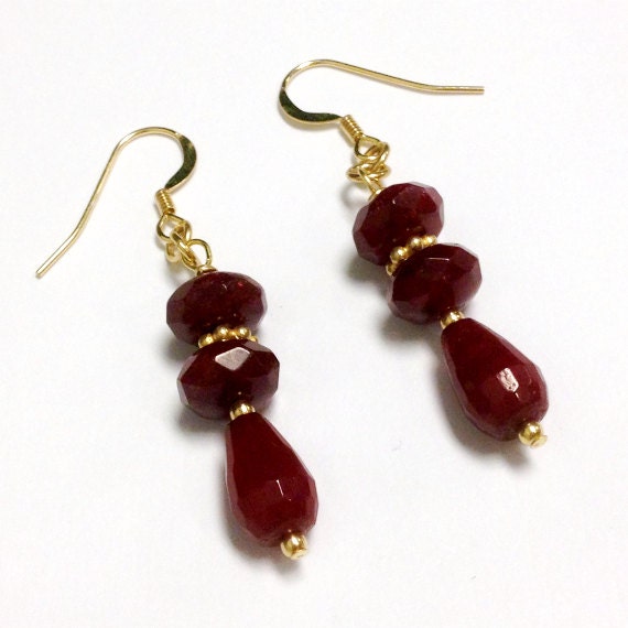 Rubinquarz Ohrringe - Roter Edelstein Schmuck Gold Tropfen Glasur Urlaub Geschenk Er-191 von jewelrybycarmal