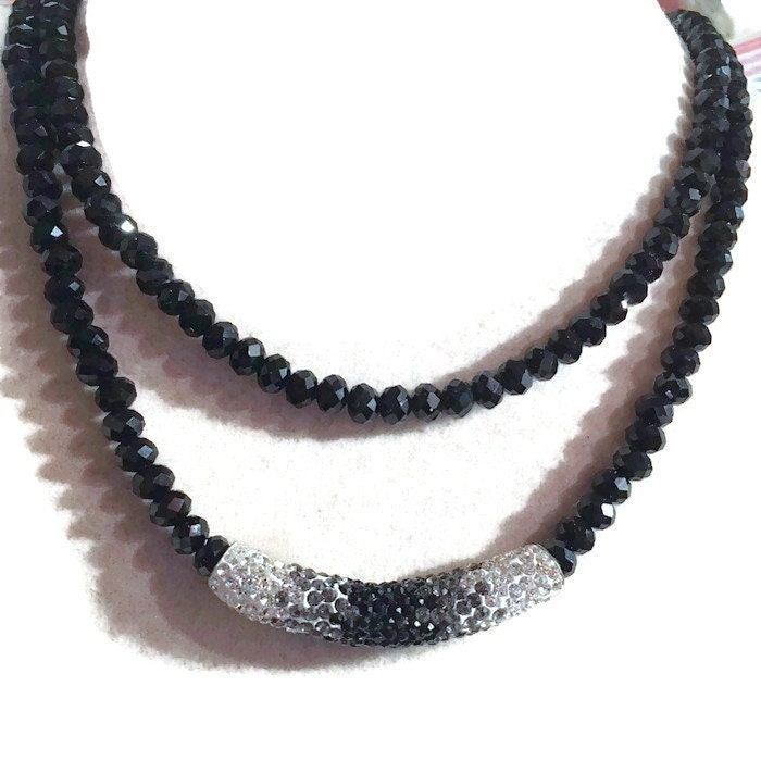 Schwarze Halskette - Kristallschmuck Perlenschmuck Silber Multi Strand Mode -Trendy Handgemacht Perlen Geschenk Carmal von jewelrybycarmal