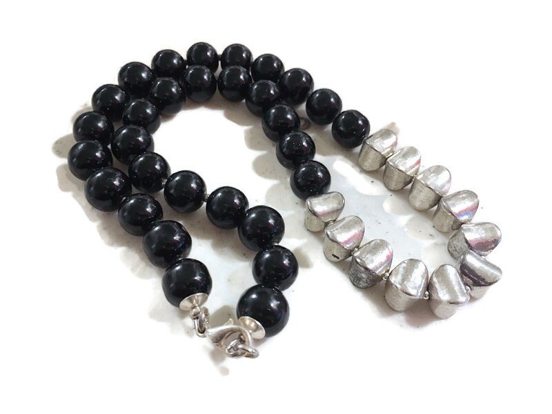 Schwarze Halskette - Silberschmuck Chunky Schmuck Perlen von jewelrybycarmal
