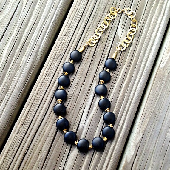 Schwarze Halskette Türkis Schmuck Goldkette Edelstein Unikat von jewelrybycarmal