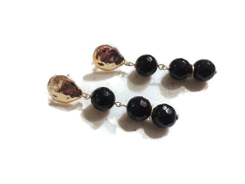 Schwarze Ohrringe - Onyx Edelstein Schmuck Goldschmuck Luxe Chic Baumeln Pierced Schwarze Ohrringe - Onyx Edelstein Schmuck Goldschmuck Luxe Chic Baumeln Pierced von jewelrybycarmal