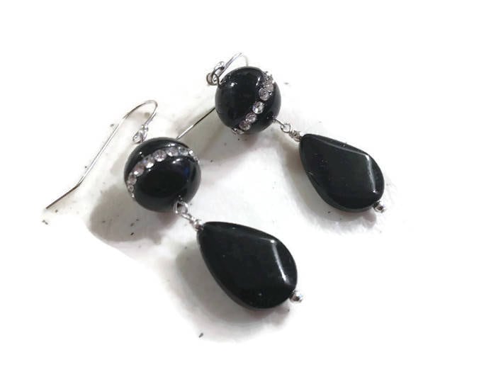 Schwarze Ohrringe - Onyx Edelstein Schmuck Sterling Silber Czs Ohrhänger Durchbohrt Handgemacht Geschenk Carmal Träne von jewelrybycarmal