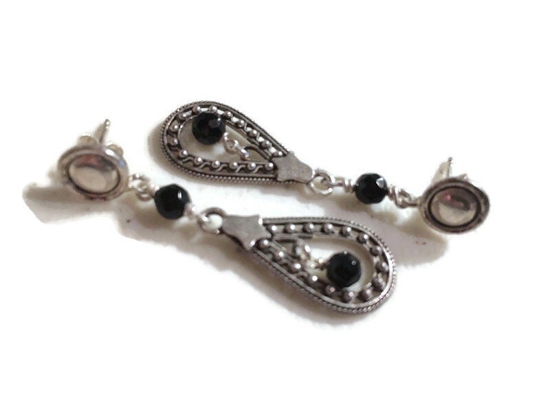 Schwarze Onyx Ohrringe - Sterling Silber Schmuck Edelstein Tropfen Mode Trendy von jewelrybycarmal