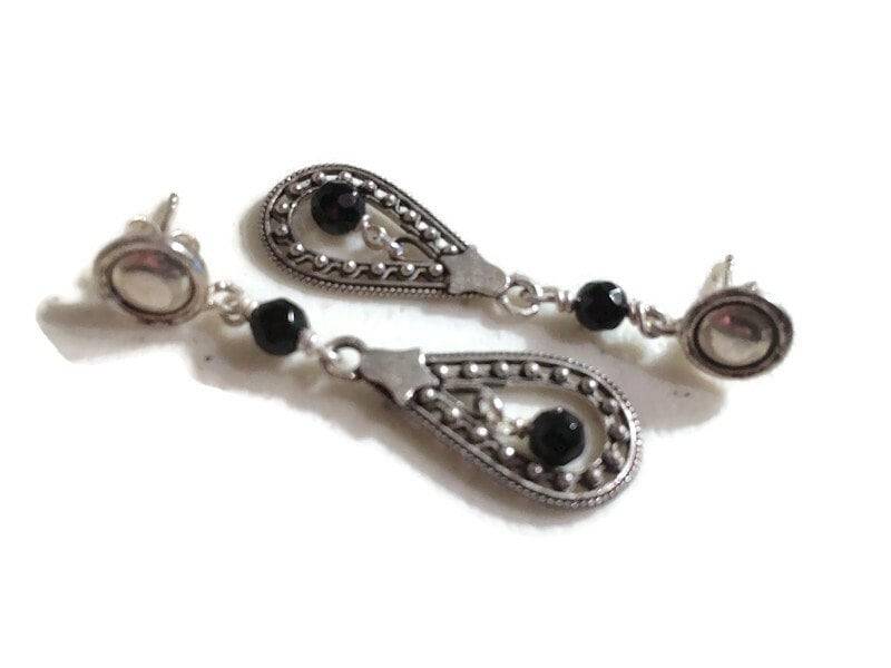 Schwarze Onyx Ohrringe - Sterling Silber Schmuck Edelstein Tropfen Mode Trendy von jewelrybycarmal