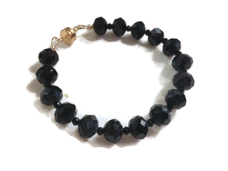 Schwarzes Armband - Kristall Schmuck Gold Magnetverschluss Luxe Perlen Handgemacht Geschenk Us Free Versand Jewelrybycarmal von jewelrybycarmal