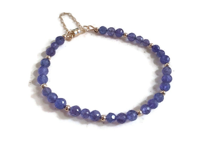 Tansanit Armband - 14K Gold Schmuck Lila Edelstein Dezember Geburtsstein Perlen von jewelrybycarmal