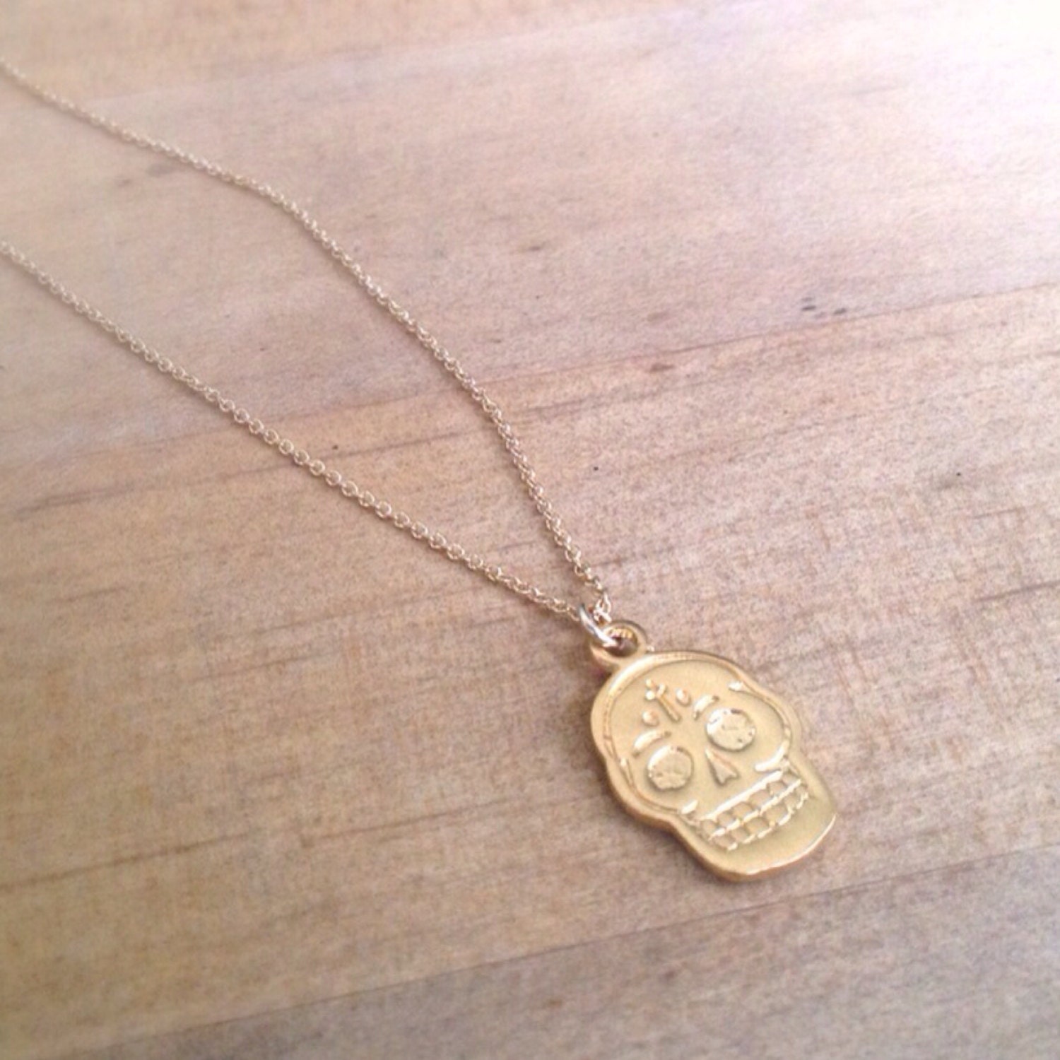 Totenkopf Halskette - Goldene 24K Gold Vermeil Goldschmuck Jeden Tag Zierlich Einfach von jewelrybycarmal