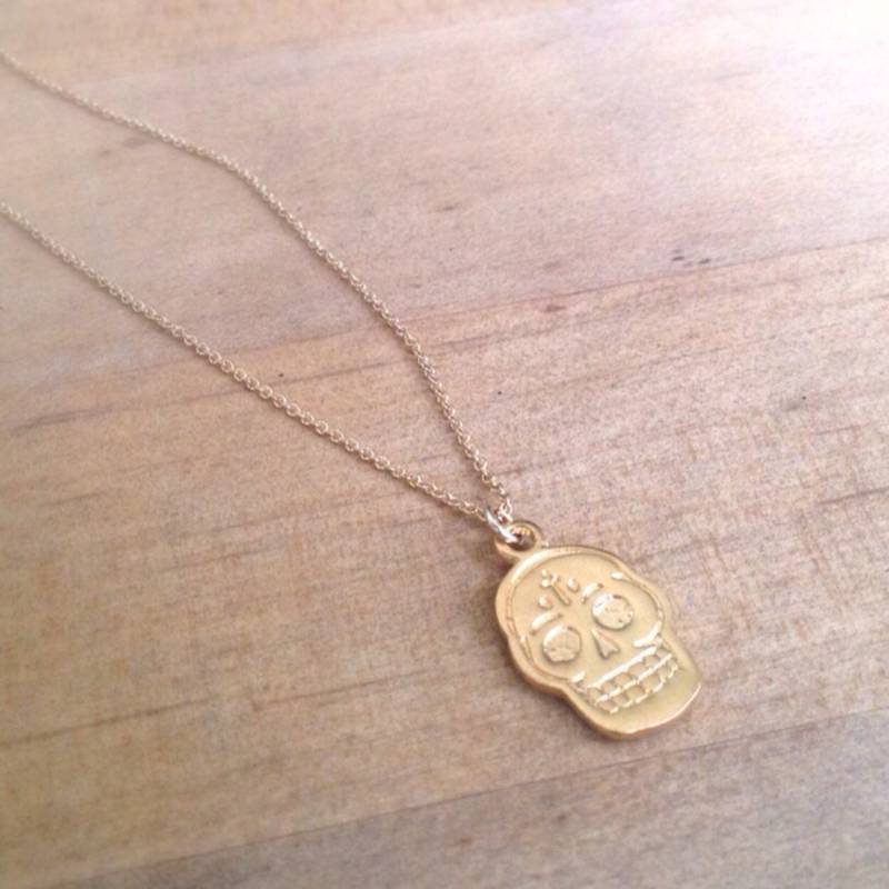 Totenkopf Halskette - Goldene 24K Gold Vermeil Goldschmuck Jeden Tag Zierlich Einfach von jewelrybycarmal