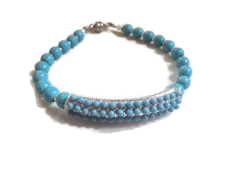 Türkis Armband - Blaue Perlen Schmuck Silber Mode Jewelrybycarmal Verbinder Magnetverschluss 18 1/2 Zoll von jewelrybycarmal