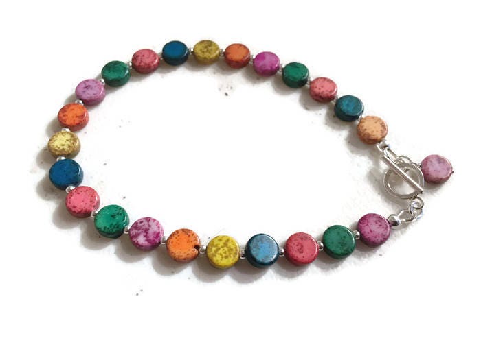 Türkis Armband - Sterling Silber Schmuck Multicolor Edelstein Perlen Mode von jewelrybycarmal