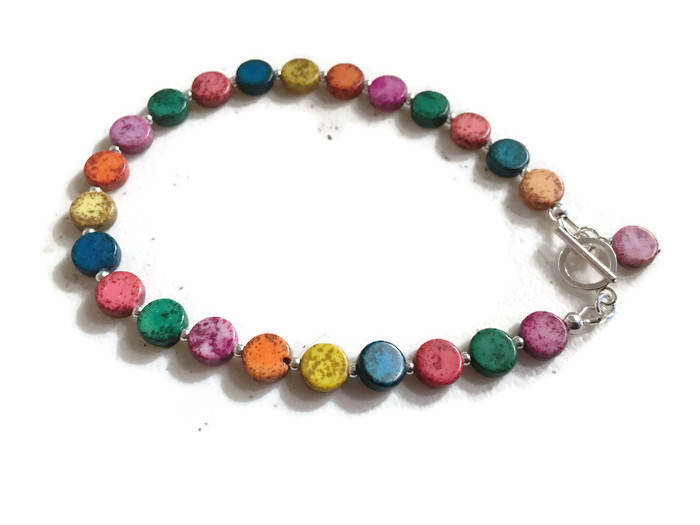 Türkis Armband - Sterling Silber Schmuck Multicolor Edelstein Perlen Mode von jewelrybycarmal