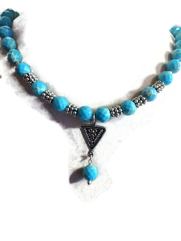 Türkis Halskette - Howlith Edelstein Schmuck Silber Anhänger Perlen Southwestern von jewelrybycarmal