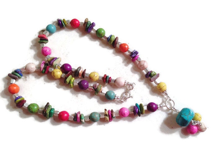 Türkis Halskette - Multi Farbe Schmuck Sterling Silber Edelstein Anhänger Perlen Chunky Jewelrybycarmal von jewelrybycarmal