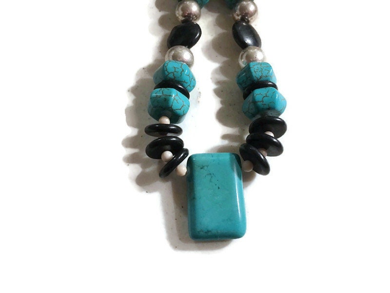 Türkis Kette - Schwarzer Schmuck Edelsteinschmuck Chunky Sterling Silber Mode Trendy von jewelrybycarmal