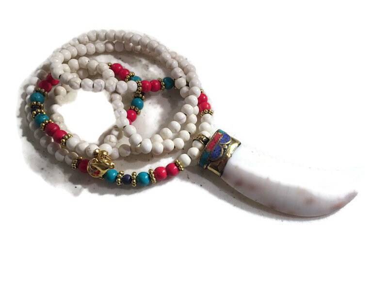 Türkis Kette - Weiß Rot Blau Schmuck Lang Statement Gold Edelstein Horn Mode Trendy von jewelrybycarmal