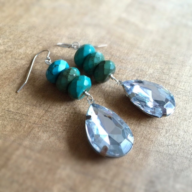 Türkis Ohrringe - Sterling Silber Schmuck Kristall Mod Funky Mode Grüner Edelstein von jewelrybycarmal