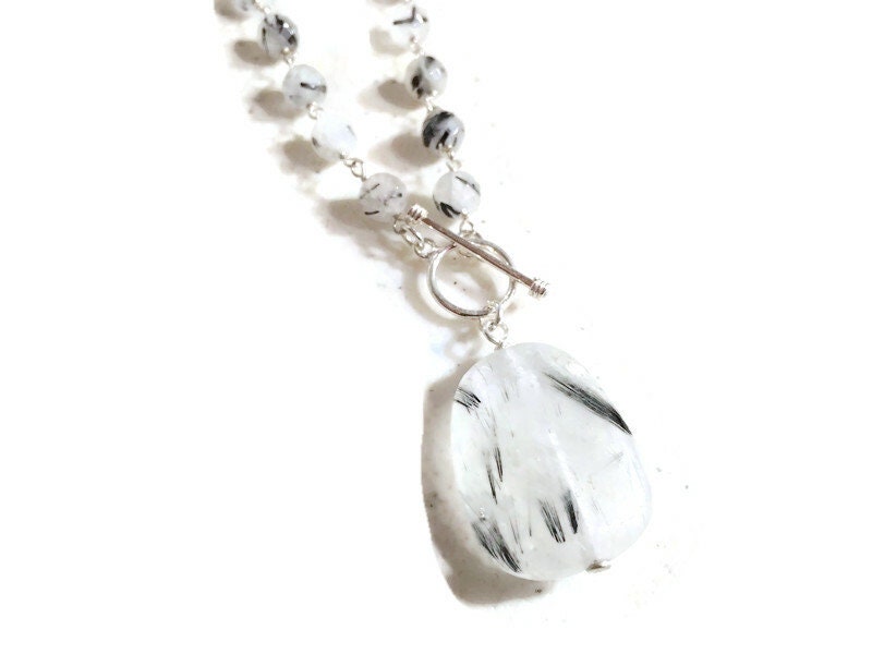 Turmaquarz Halskette - Edelstein Schmuck Anhänger Sterling Silber Schwarz Und Klar von jewelrybycarmal