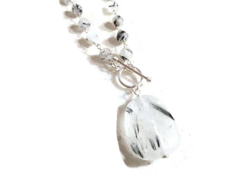 Turmaquarz Halskette - Edelstein Schmuck Anhänger Sterling Silber Schwarz Und Klar von jewelrybycarmal