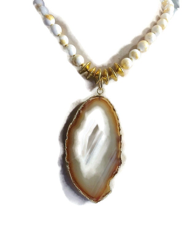 Weiße Halskette - Sterling Silber Schmuck Gold Frosted Jade Edelstein Anhänger Lang von jewelrybycarmal