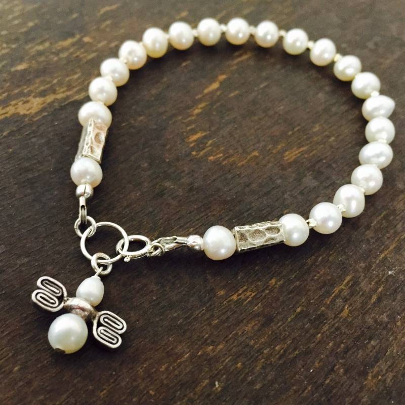 Weißes Armband - Perlen Edelstein Schmuck Perlenschmuck Zierlich Sterling Silber Mode Engel Hochzeit Weißes Armband - Perlen Edelstein Schmuck Perlenschmuck Zierlich Sterling Silber Mode Engel Hochzeit von jewelrybycarmal