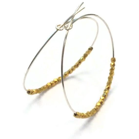 sterling Silber Creolen Mit 24K Gold Vermeil Facettierten Nuggets Und Mixed Metal Schmuck von jewelrybycarmal