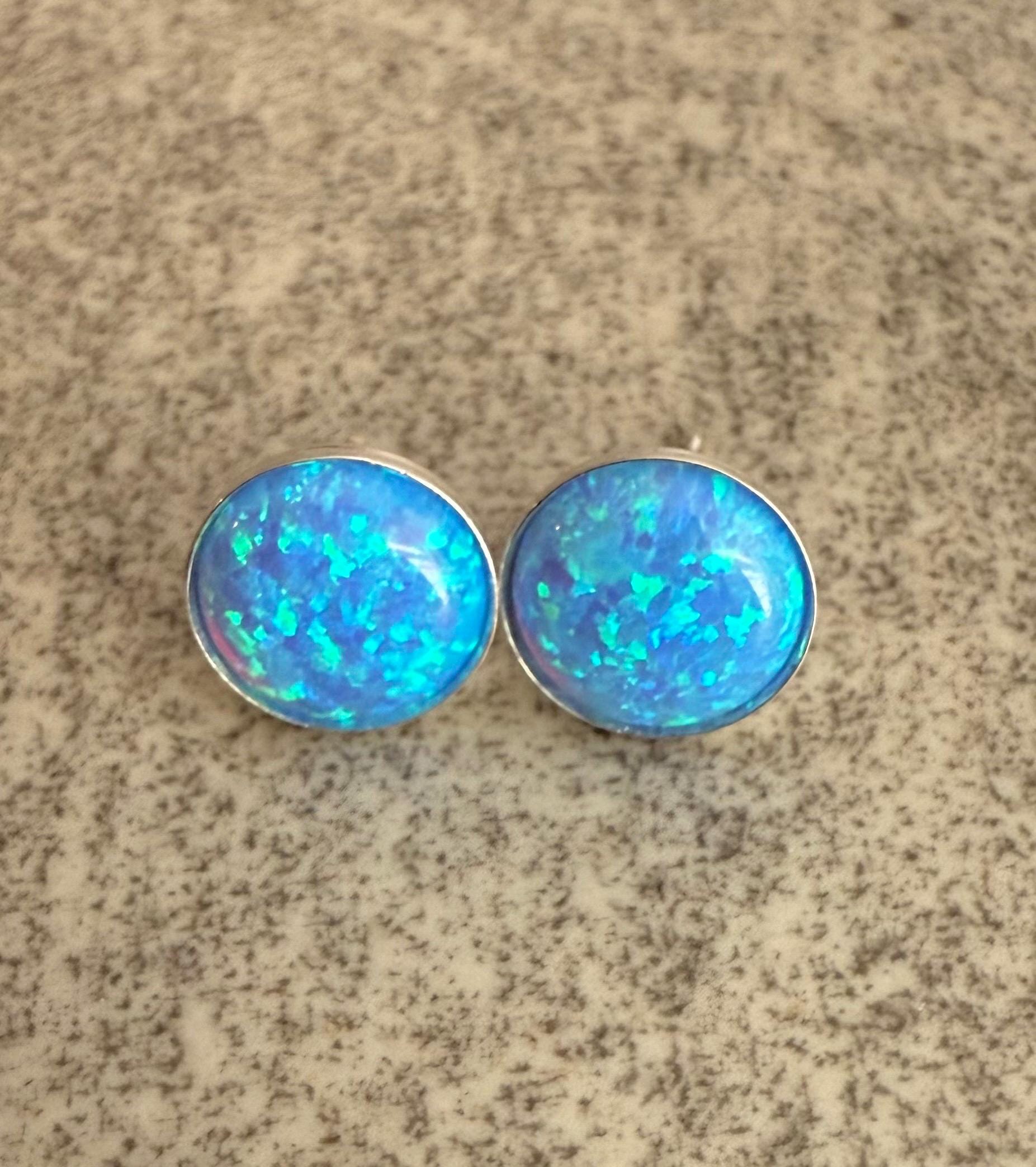 8 Mm Opal Ohrringe Sterling Silber, Ohrstecker, Blaue Ohrringe, Schmuck, Oktober Geburtsstein, Geburtstagsgeschenk Für Frau, Bff von jewelrybyirina