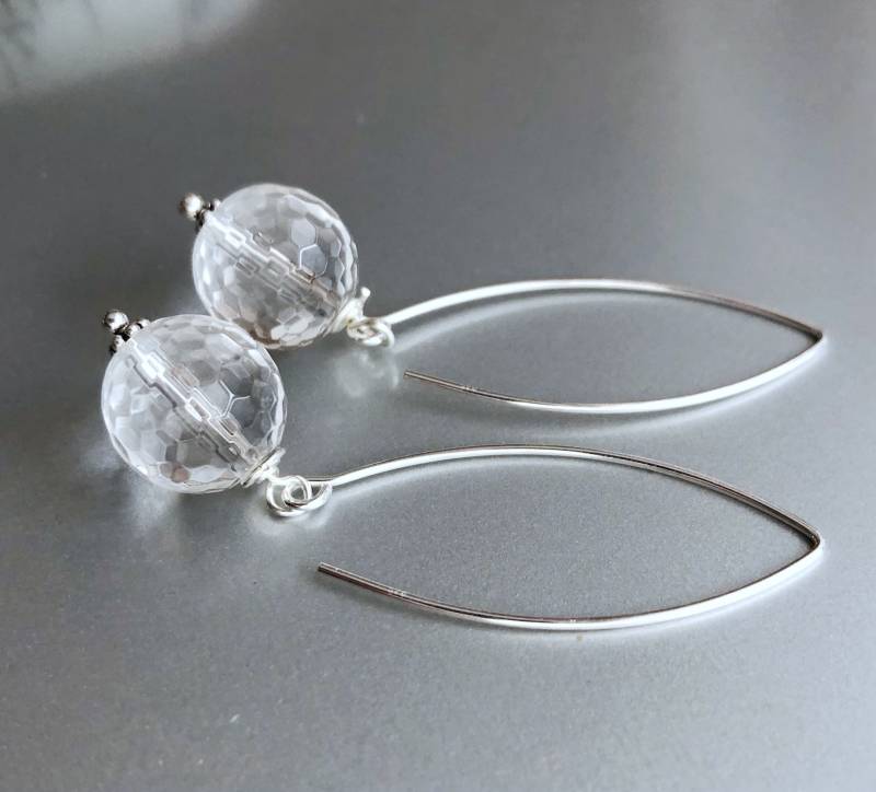 Bergkristall Ohrringe Lange, Sterling Silber Quarz Ohrringe, Brautschmuck, April Birthstone, Disco Fan Geschenk Für Freundin, Schwester von jewelrybyirina