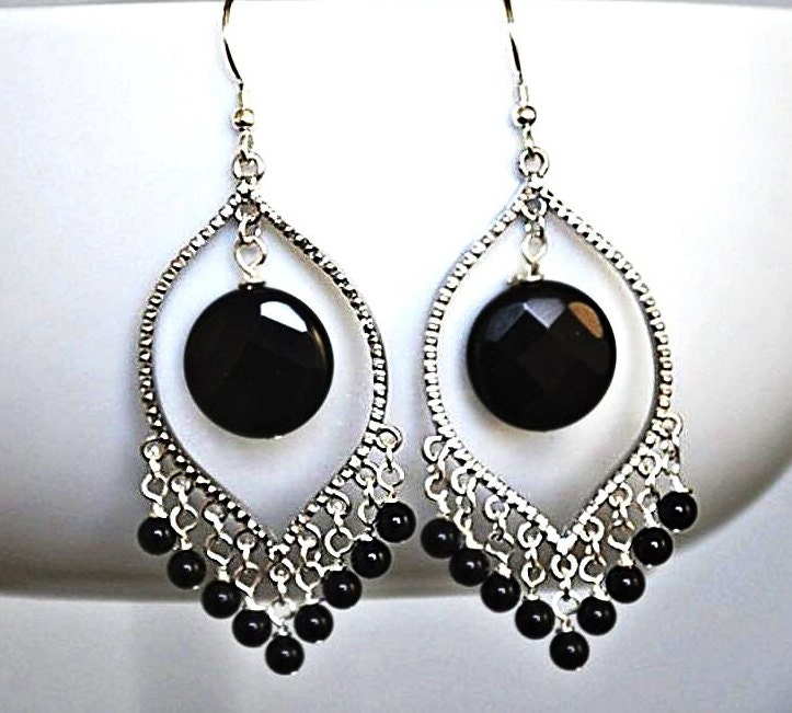 Handgemachte Schwarze Onyx Ohrringe in Sterling Silber, Statement Boho Brautschmuck, Geschenk Für Frau, Freundin, Tochter von jewelrybyirina