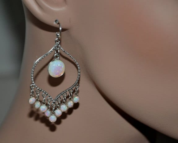 Weißer Opal Ohrringe Sterling Silber, Hochzeit Kronleuchter, Braut Boho Schmuck, Geschenk Für Braut, Freundin von jewelrybyirina