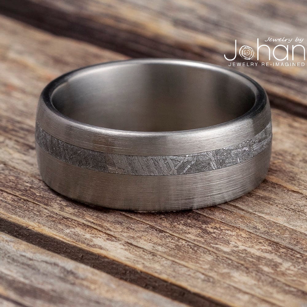 Gebürsteter Meteorit - Und Titanring Für Herren, Ehering, Maskuliner Erschwinglicher Echter Meteorit-Ring von jewelrybyjohan