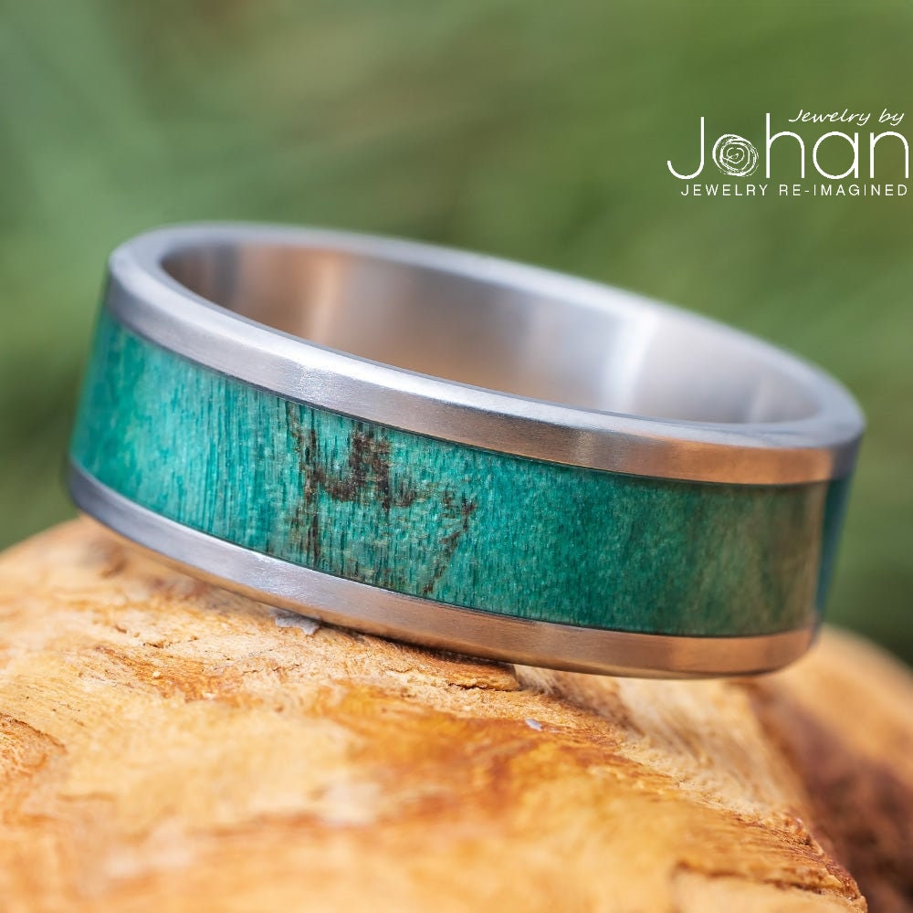 Grüner Maserholzring Mit Maskulinem Finish, Grünem Ehering, 100 + Anderen Holzarten Zur Auswahl von jewelrybyjohan