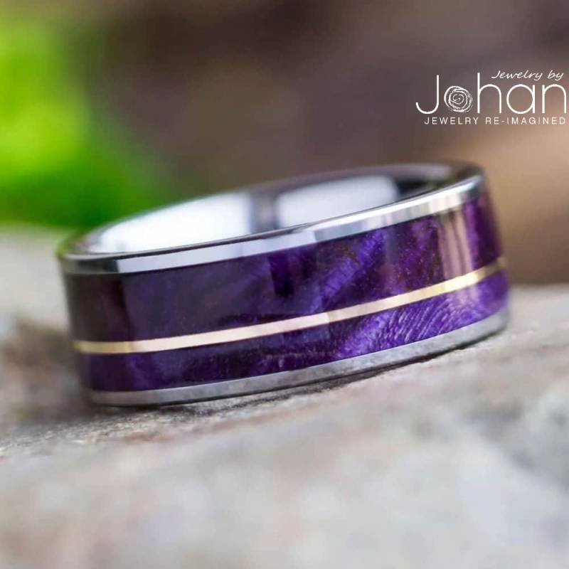 Lila Herrenring Mit Rosegold Nadelstreifen, Anpassen Anderen Holzarten Und/Oder Nadelstreifen Metall Lila Herrenring Mit Rosegold Nadelstreifen, Anpassen Anderen Holzarten Und/Oder Nadelstreifen Metall von jewelrybyjohan