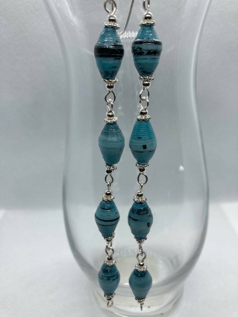 Multicolor Handgemachte Papier Perle Baumeln Ohrringe Silber Zinn Spacers von jewelrybypatsdesign