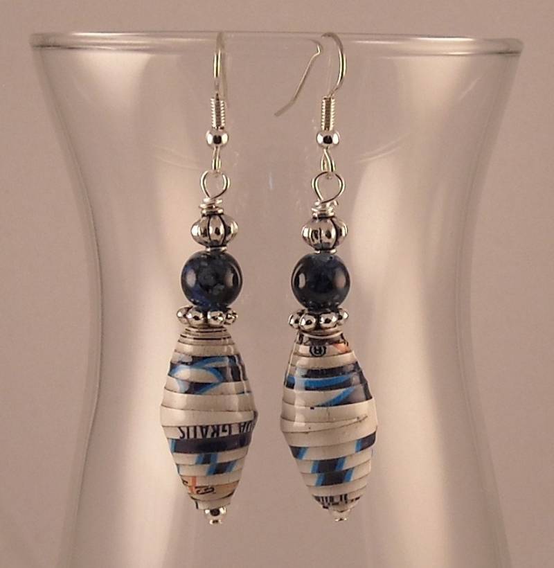 Multicolor Handgemachte Papier Perlen Glas Silber Zinn Spacer Ohrringe Baumeln von jewelrybypatsdesign