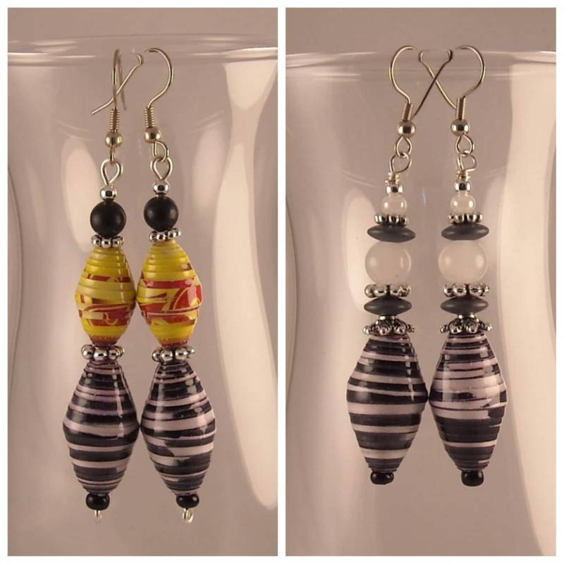 Multicolor Handgemachte Papier Perlen Glasperlen Silber Zinn Spacers Baumeln Ohrringe von jewelrybypatsdesign