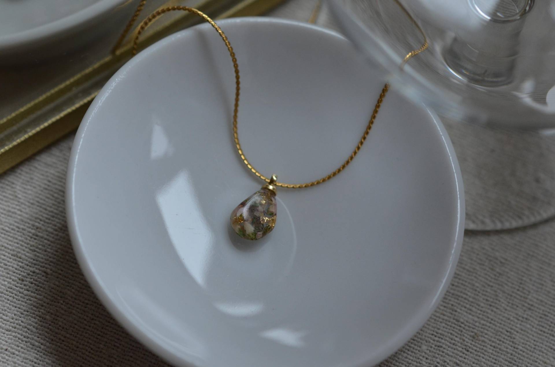 Halskette Edelstahl Mit Handgemachtem Anhänger in Edelsteinform | Eigenen Blüten Personalisierbar Brautstrauß Verewigen von jewelrycornerDE