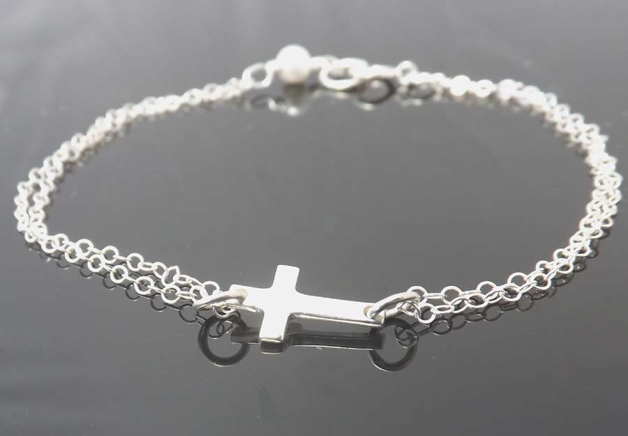 Bettelarmband - Sideways Cross Armband Ganz Sterling Silber Einfacher Alltagsschmuck, Valentinstag Geschenk von jewelrycraftstudio