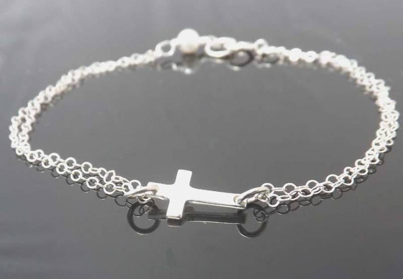 Bettelarmband - Sideways Cross Armband Ganz Sterling Silber Einfacher Alltagsschmuck, Valentinstag Geschenk von jewelrycraftstudio