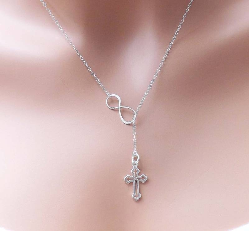 Big Sale-Kreuz Und Unendlichkeit, Lariat Halskette Mit Sterling Silber-Geschenke Zum Muttertag von jewelrycraftstudio