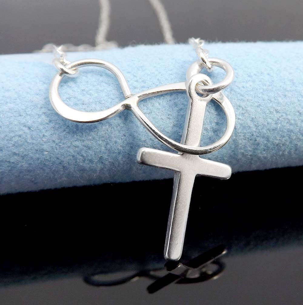 Lariat Halskette Mit Kreuz Und Unendlichkeit - Sterling Silber Halskette-Geschenk Für Geburtstag & Muttertagsgeschenke von jewelrycraftstudio