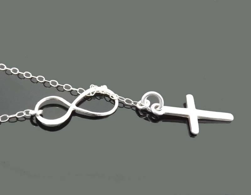 Lariat Halskette Mit Kreuz Und Unendlichkeit - Sterling Silber Halskette-Geschenk Zum Geburtstag & Valentinstag von jewelrycraftstudio