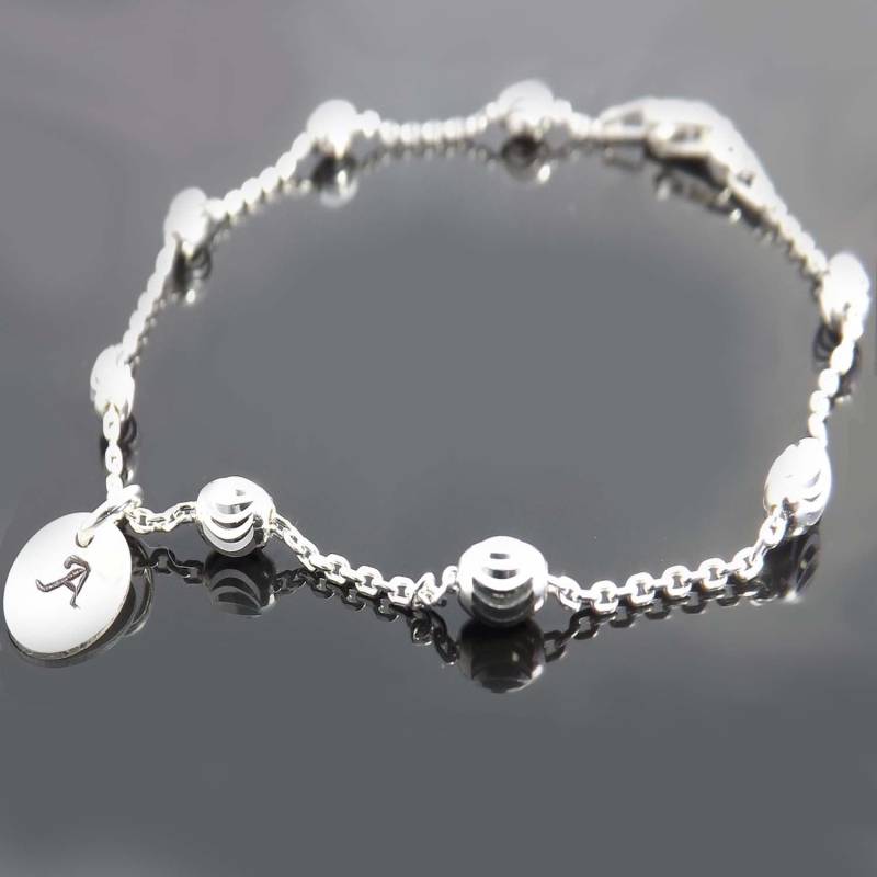 Silber Satelliten-Kettenarmband, All Sterling Armband, Personalisiertes Anfangsarmband, Satellitenarmband, Perlenarmband von jewelrycraftstudio