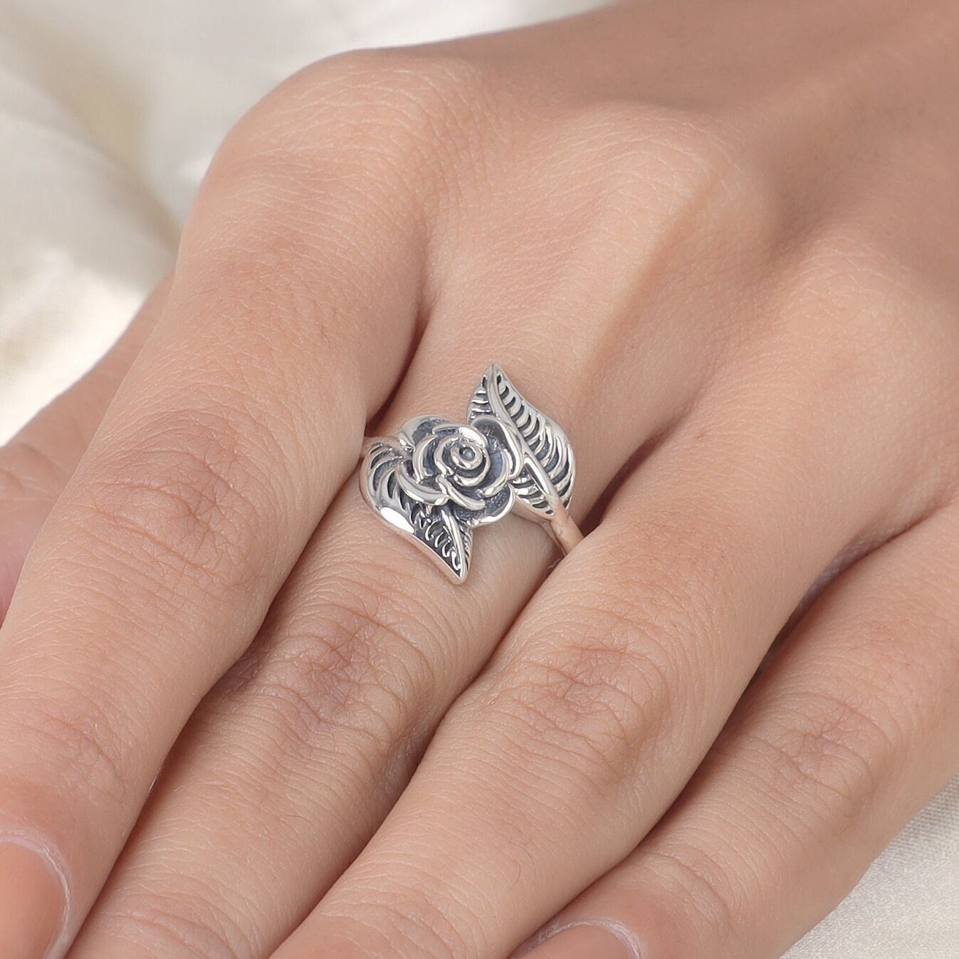 925 Sterling Silber Ring, Us-10/Uk-T, Frauen Daumen Rosen Blumen Geschenk Für Sie, Handgemachter Boho Schmuck, Designer Ring von jewelrygemshouse