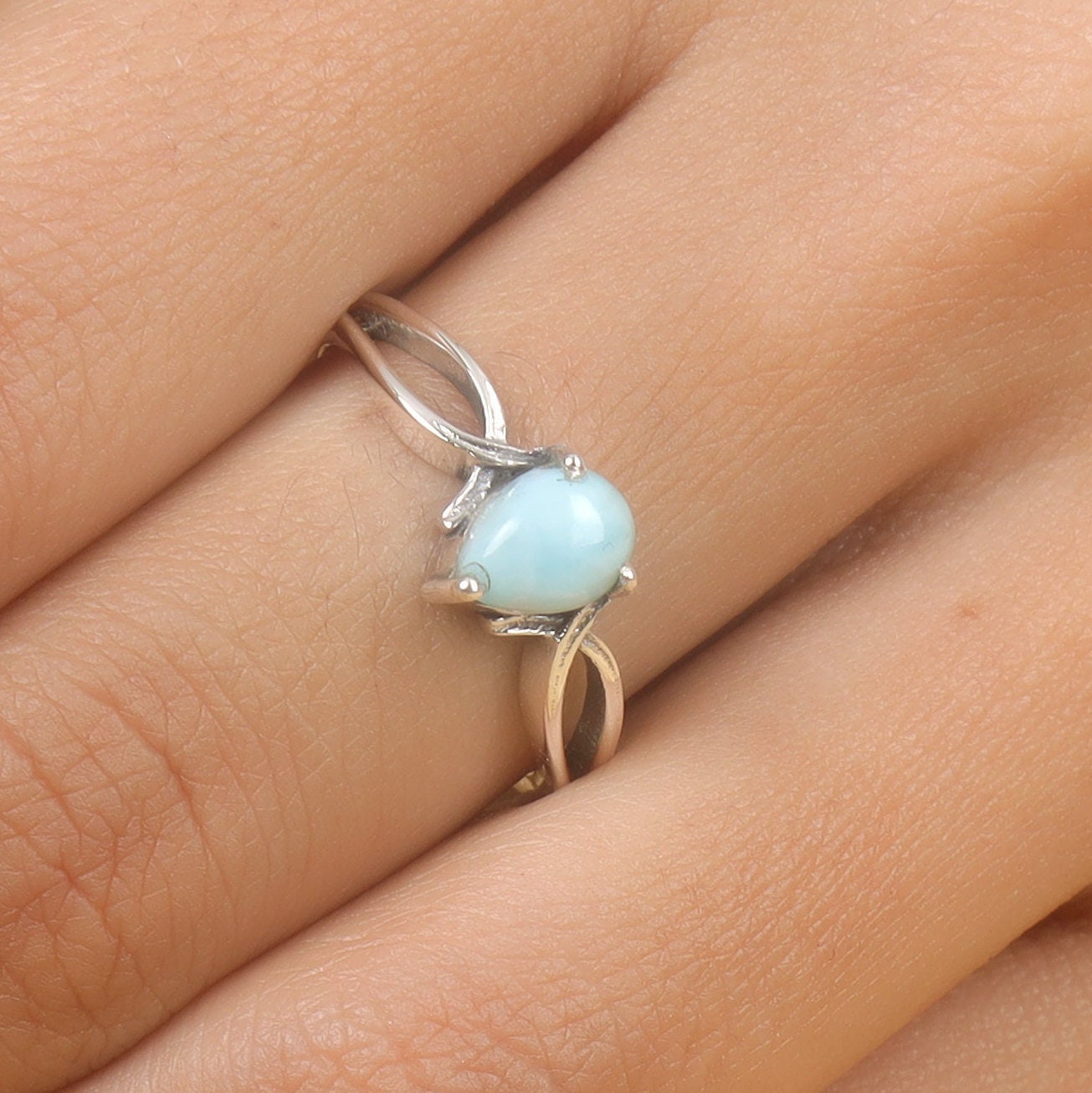 Larimar Ring, Natürlicher Sterling Silber Birnbaum Stein Handgemachter Versprechen Frauen Verlobungsring, Ring von jewelrygemshouse